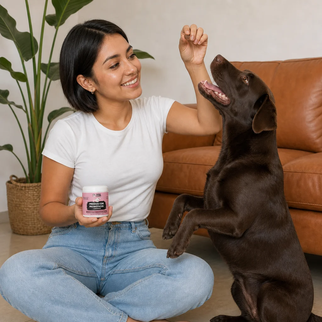 Perro feliz con productos Perro Sazón